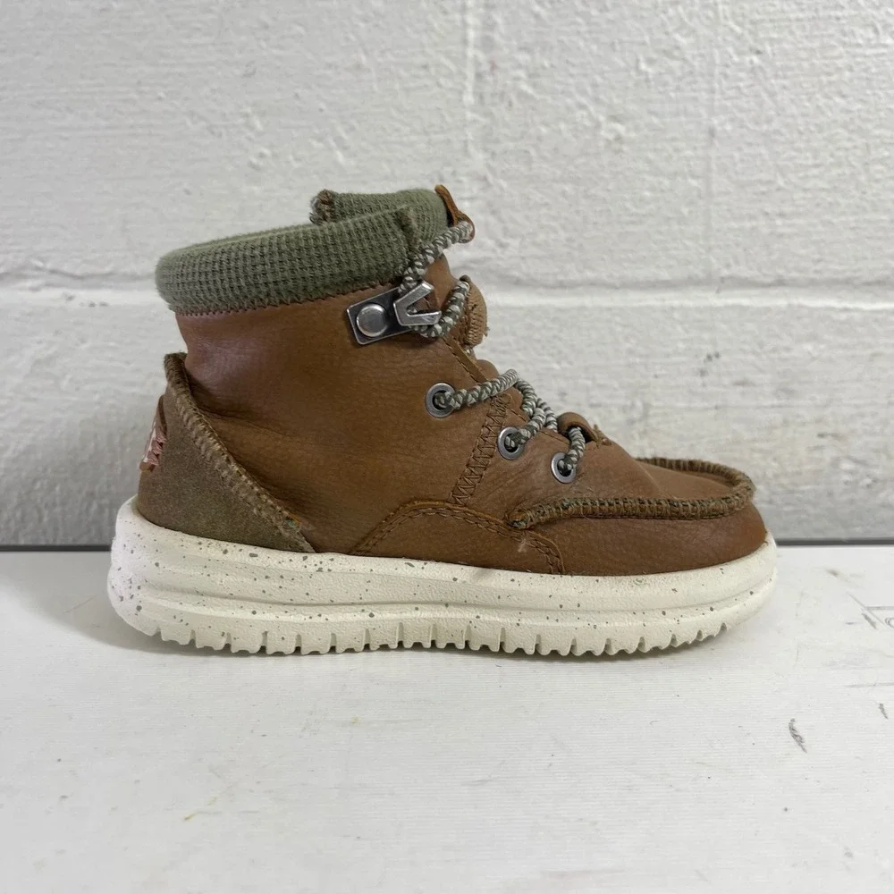 Hey Dudes Toddler Bradley Classic‎ Leather Boots Walnut Brown Size TD8/25 EU